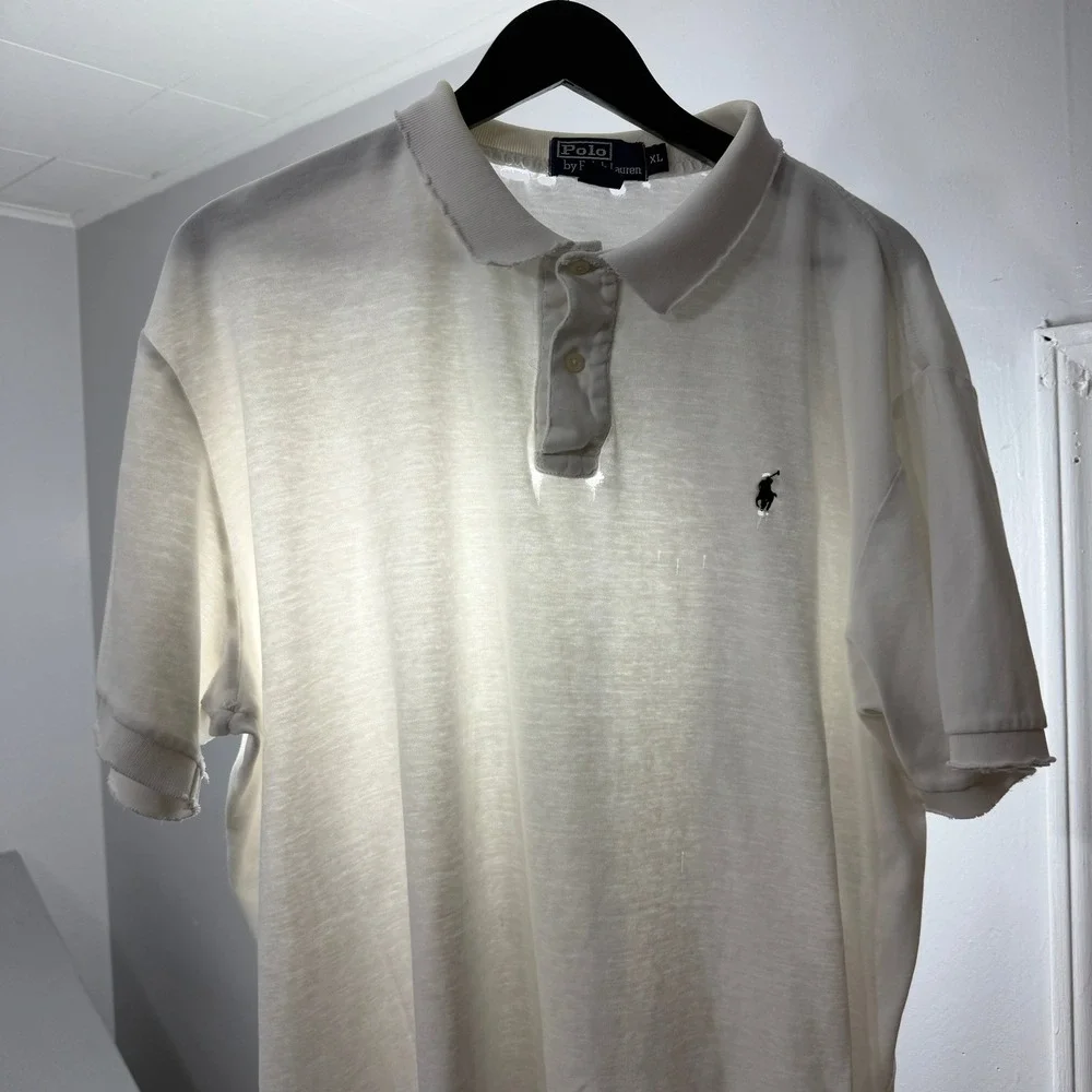 Vintage Polo Ralph Lauren Polo XL White Polo Shirt Distressed Grunge Preppy 90s